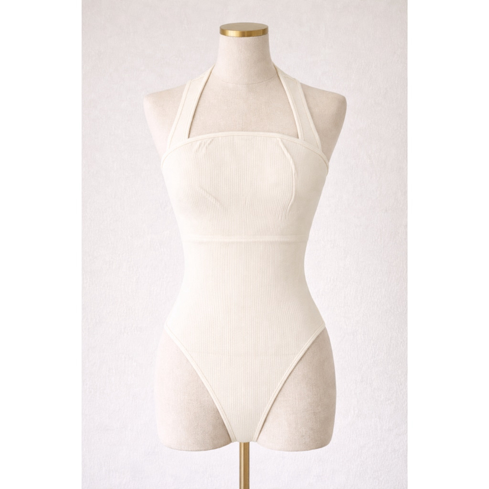Women’s Ribbed Square Neck Thong Bodysuit – OQQ – Off-White – Size L – NWOT